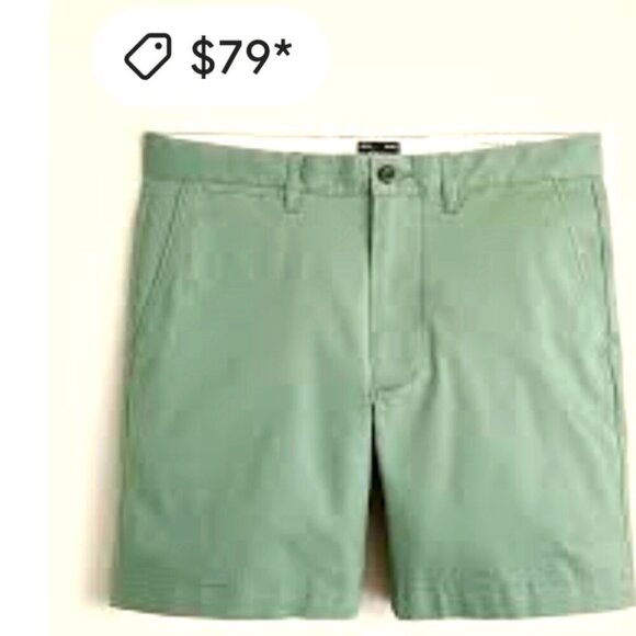Men's J. Crew Green Flat Front Chino Shorts with Belt Loops - Size 44 Inseam 9 - Picture 1 of 7